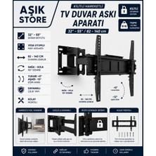 AŞIK STORE 32-55 Inç Kilitli Hareketli Tv Duvar Askı Aparatı 50 kg Taşıma Kapasiteli Vesa 400X400 Çift Kollu Tv Askısı