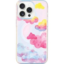 Casen iPhone 14 Pro Max Hologram Magsafe Colorful Bulut Tasarımlı Premium Telefon Kılıf