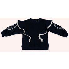 Panço Kız Bebek Nakışlı Lacivert Sweatshirt