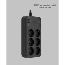 TeknoKapsül 2500W Güçlü 6’lı Priz USB ve Type-C Çıkışlı Termal Korumalı