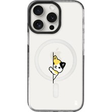 Casen iPhone 13 Pro Max Yanları Siyah Magsafe Arty Şeffaf Cat Lover Kedi Tasarımlı Premium Kılıf