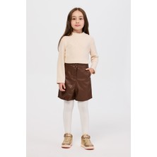 Panço Kız Çocuk Deri Camel Şort