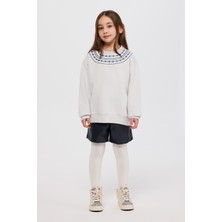 Panço Kız Çocuk Nakışlı Gri Sweatshirt