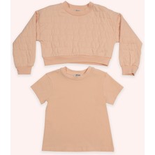 Panço Kız Çocuk Kedi Kapitoneli Somon Sweatshirt
