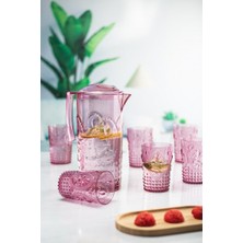 TeknoKapsül Akrilik Mürdüm Sürahi 2,3 Lt ve 6'lı & Su Meşrubat Kahve Yanı Bardağı 400 ml Seti