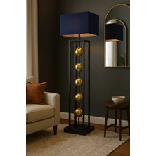 Venüs Nova Venüs Gacrux | Modern Siyah&gold Metal Lambader | Lacivert Kumaş Başlık | Ayaklı Aydınlatma(2mm)