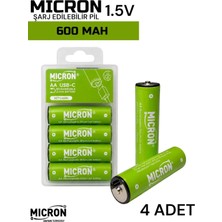 Micron Aa Şarj Edilebilir Pil 1.5V 600MAH USB Type-C Girişli Kalem Pil 4’lü