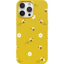 Casen iPhone 15 Pro Max Sarı Lansman Renkli Silikon Bees And Flowers Tasarımlı Kılıf