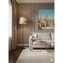Venüs Nova Venüs Acrux | Modern Siyah Metal Lambader | Hasır Kahve Kumaş Başlık | Ayaklı Aydınlatma