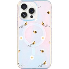 Casen iPhone 16 Pro Hologram Magsafe Bees And Flowers Tasarımlı Premium Telefon Kılıf