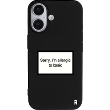 Casen iPhone 16 Plus Siyah Lansman Renkli Silikon I'm Allergic Yazılı Kamera Korumalı Telefon Kılıf