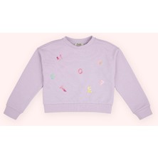 Panço Kız Çocuk Baskı Detaylı Lila Sweatshirt