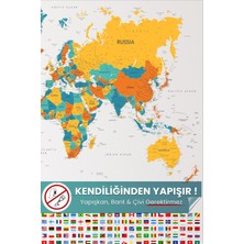 Pi Papers Şeffaf Dünya Haritası - Akıllı Kağıt Statik Tutunan Harita | Ülkelerin Şehirleri ve Bayrakları