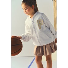 Panço Erkek Çocuk Fermuarlı Kapüşonlu Ön ve Arka Bedeni Nakışlı Ekru Sweatshirt