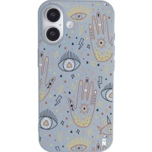 Casen iPhone 16 Plus Mavi Lansman Renkli Silikon I'm Mysterious Tasarımlı Kamera Korumalı Telefon Kılıf