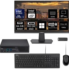 Asus Expertcenter PB64 Core Ultra 5 225 64GB Ram 512GB SSD 27" Full Hd Monitör WIN11 Home PB64-B50060MHP782 Mini Masaüstü Bilgisayar + Per4 USB Bellek