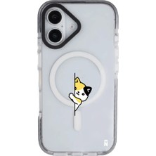 Casen iPhone 16 Yanları Siyah Magsafe Arty Şeffaf Cat Lover Kedi Tasarımlı Premium Kılıf