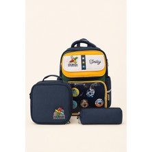 Ççs Ccs Kids Ilkokul Okul Çantası 3'lü Set Beslenme Çantası Kalemlik Erkek Çocuk Lacivert Sarı Ortopedik