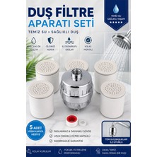 Kustar Duş Filtresi Aparatı Seti | 5 Adet Yedek Filtre Kapsülü + Teflon Bant + Conta | Kireç ve Tortu Azaltıcı Duş Su Filtresi