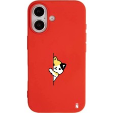 Casen iPhone 16 Plus Kırmızı Lansman Renkli Silikon Cat Lover Kedi Tasarımlı Kılıf
