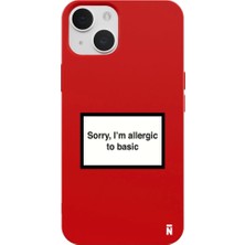 Casen iPhone 15 Plus Kırmızı Lansman Renkli Silikon I'm Allergic Yazılı Kamera Korumalı Telefon Kılıf