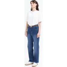 Allday  Koyu Mavi Likralı Geniş Paça Denim Pantolon