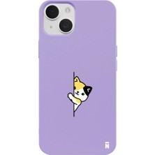 Casen iPhone 15 Plus Lila Lansman Renkli Silikon Cat Lover Kedi Tasarımlı Kamera Korumalı Telefon Kılıf