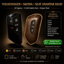 Minimalim Leather Craft Volkswagen Skoda Seat Anahtar Kılıfı (Golf 8 Caddy Tiguan Leon Cupra Forment