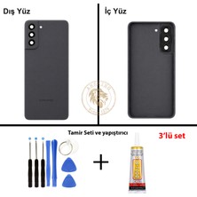 Arsking Samsung S21 Fe Grafit Arka Pil Kapağı Batarya Kapağı Lazer Kesim + Yapıştırıcı ve Vida Seti