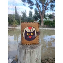 Küf Atölye Kedi ve Kalp Desenli El Yapımı Tasarımcüzdan