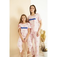 Siyah İnci Pembe Desenli Pamuklu Bisiklet Yaka Örme Pijama TAKIM25107154