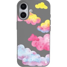 Casen iPhone 17 Gri Lansman Renkli Silikon Colorful Bulut Tasarımlı Kılıf