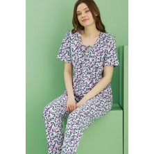 Siyah İnci Desenli Bisiklet Yaka Örme Pamuklu Pijama TAKIM25113221