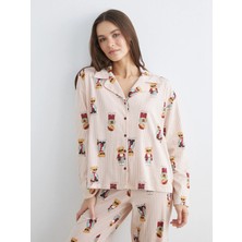 Lc Waikiki Yeni Sezon Gömlek Yaka Ayı Teddy Baskılı Kadın Pijama Takımı