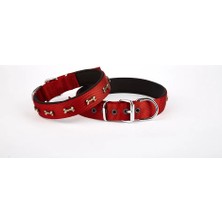 Softlu Dokuma Metal Kemik Süslü Tasma 2,5*60 cm Kırmızı