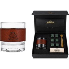 Perlotus Hakiki Deri Kılıflı Küçük Viski Bardağı Seti 6'lı Granit Viski Taşı Limited Seri