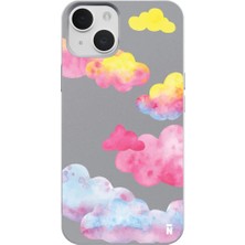 Casen iPhone 14 Plus Gri Lansman Renkli Silikon Colorful Bulut Tasarımlı Kamera Korumalı Telefon Kılıf