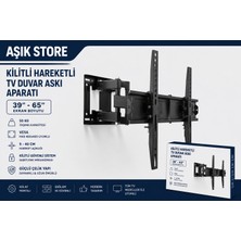 AŞIK STORE 39-65 Inç Hareketli Tv Askı Aparatı Kilitli Duvar Askısı Vesa 400X400 50 kg Taşıma Kapasiteli