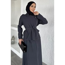 Julude Gülseli Bel Lastikli Etek Ceket Tesettür Ikili Takım P-00020938