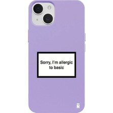 Casen iPhone 14 Plus Lila Lansman Renkli Silikon I'm Allergic Yazılı Kamera Korumalı Telefon Kılıf
