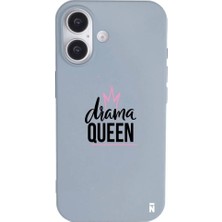 Casen iPhone 16 Plus Mavi Lansman Renkli Silikon Drama Queen Tasarımlı Premium Kılıf