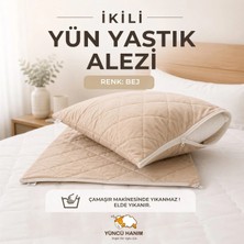 Yüncü Hanım Bej Renkli Kuzu Yünü Dolgulu Kapitoneli Yastık Alezi , Doğal Pamuk Kumaş 50X70 cm (2 Adet)