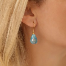 Nox Jewelry 14 Ayar Altın Kaplama Gümüş Mavi Topaz Taşlı Damla Sallantılı Küpe- ES00142