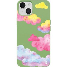 Casen iPhone 12 Yeşil Lansman Renkli Silikon Colorful Bulut Tasarımlı Kamera Korumalı Telefon Kılıf