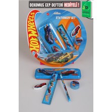 Hot Wheels x Dekomus Lisanslı Hotwheels Özel Tasarımlı 5'li Kırtasiye Seti Metal Kalem Kutusu,cetvel,kalem