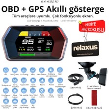 Relaxus OBD + OBD 2 + Gps Çift Modlu Araç Hud LCD Ekranlı Akıllı Gösterge ve Arıza Tespit Cihazı Oto Kokusu Hediye