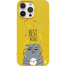 Casen iPhone 11 Pro Sarı Lansman Renkli Silikon Best Wishes Kedi Tasarımlı Kılıf
