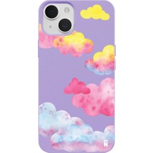 Casen iPhone 15 Lila Lansman Renkli Silikon Colorful Bulut Tasarımlı Kamera Korumalı Telefon Kılıf