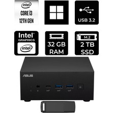 Asus Expertcenter PN64 Intel Core I3-1220P 32GB Ram 2tb SSD WIN11 Home PN64-BB3012MDP369 Mini Masaüstü Bilgisayar + Per4 USB Bellek