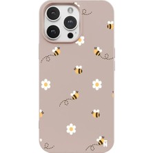 Casen iPhone 11 Pro Max Pudra Lansman Renkli Silikon Bees And Flowers Tasarımlı Kılıf
